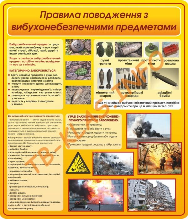 Стенд “Правила поводження з вибухонебезпечними предметами”