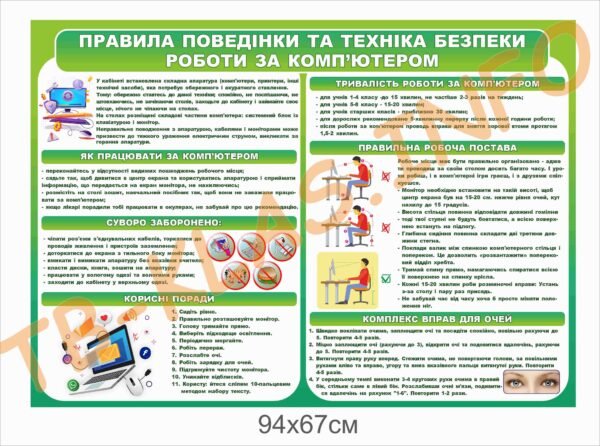 Стенд “Правила поведінки та техніка безпеки роботи за комп’ютером”