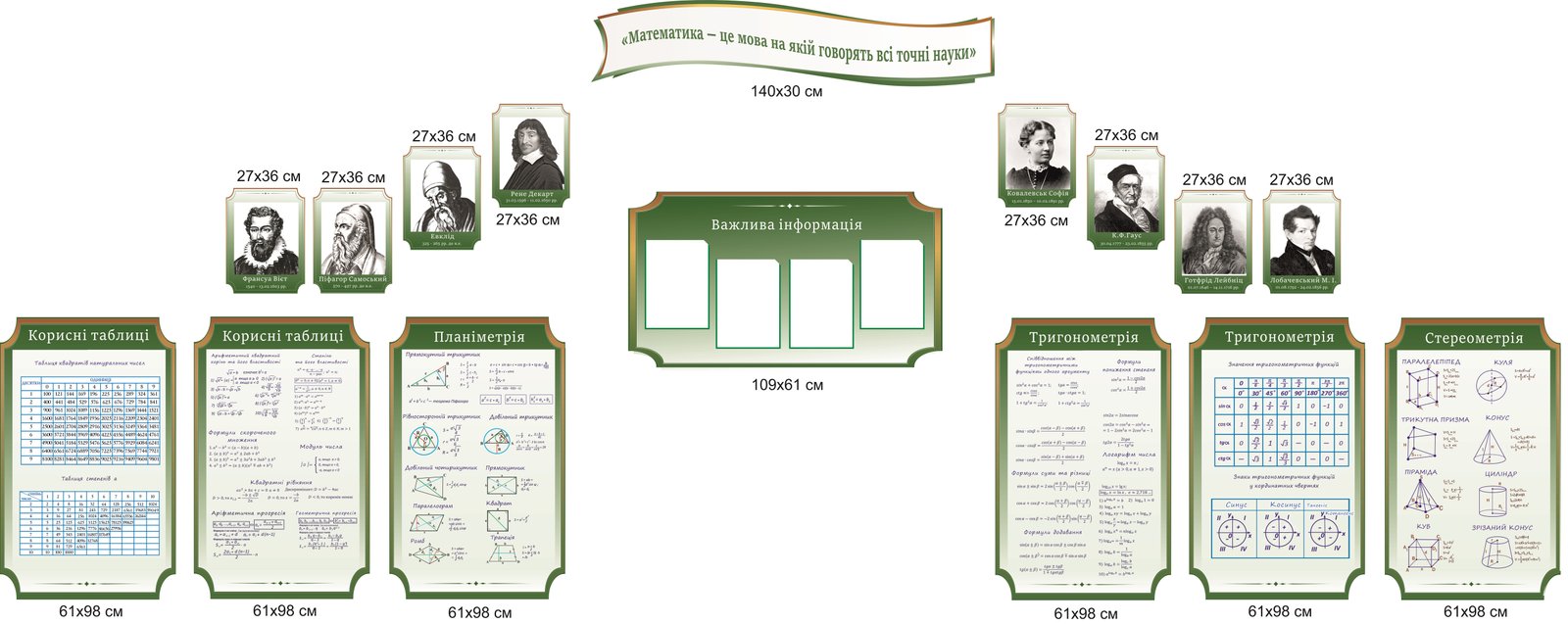 Навчальні стенди для класу математики