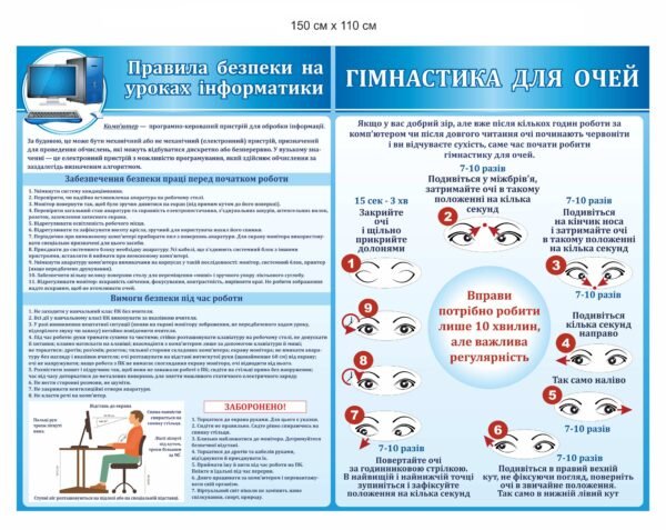 Стенд ” Правила безпеки на уроках інформатики, гімнастика для очей”