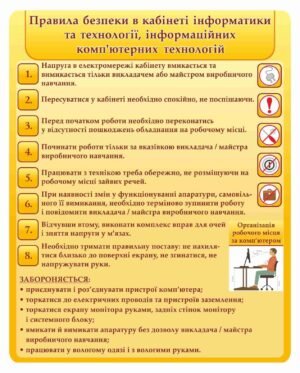 Стенд “Правила безпеки в кабінеті інформатики та тахнологій, інформаційних комп’ютерних технологій”