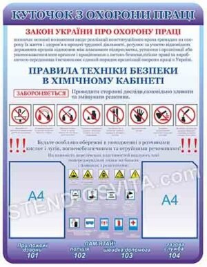 Стенд “Куточок з охорони праці у хімічному кабінеті”