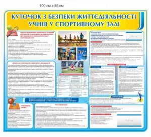 Стенд ” Куточок безпеки життедіяльності учні у спортивному залі”