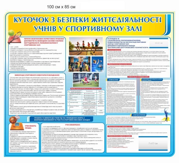 Стенд ” Куточок безпеки життедіяльності учні у спортивному залі”