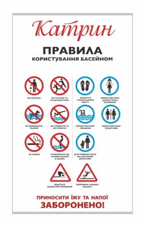 Пластиковий стенд “Правила користування басейном”