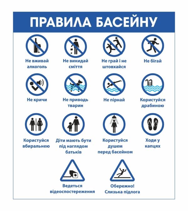 Стенд пластиковий “Правила басейну”