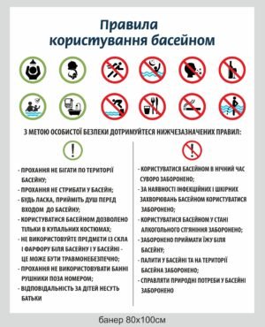 Стенд з правелами поведінки у басейні