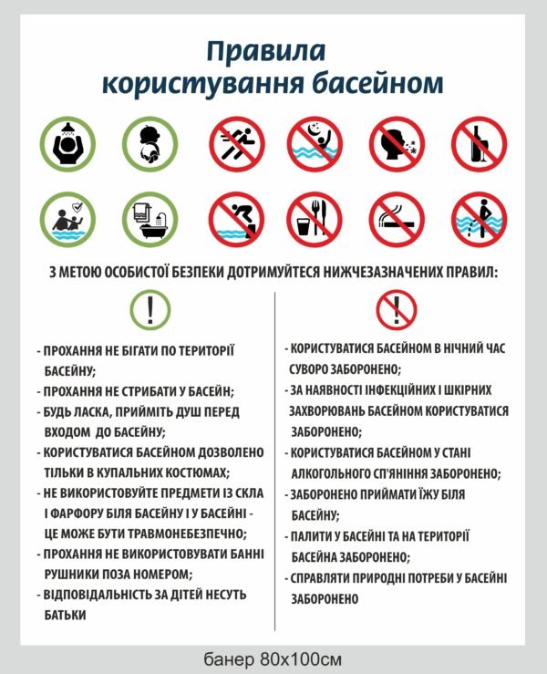 Стенд з правелами поведінки у басейні