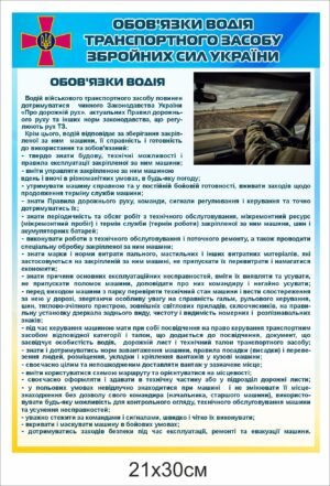 Стенд “Обов’язки водія ЗСУ”