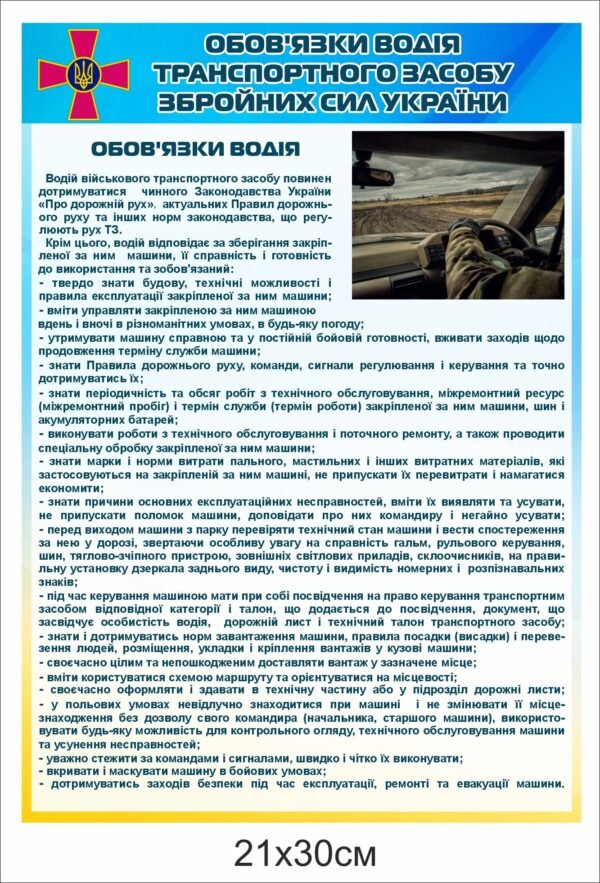 Стенд “Обов’язки водія ЗСУ”
