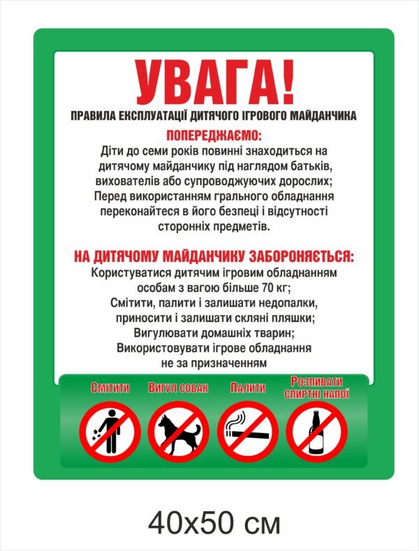 Панель “Експлуатація дитячого ігрового майданчика”