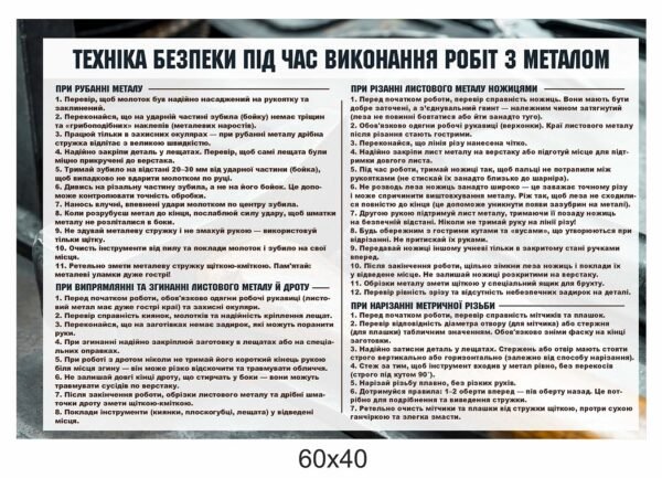 Стенд “Техніка безпеки під час роботи з металом”