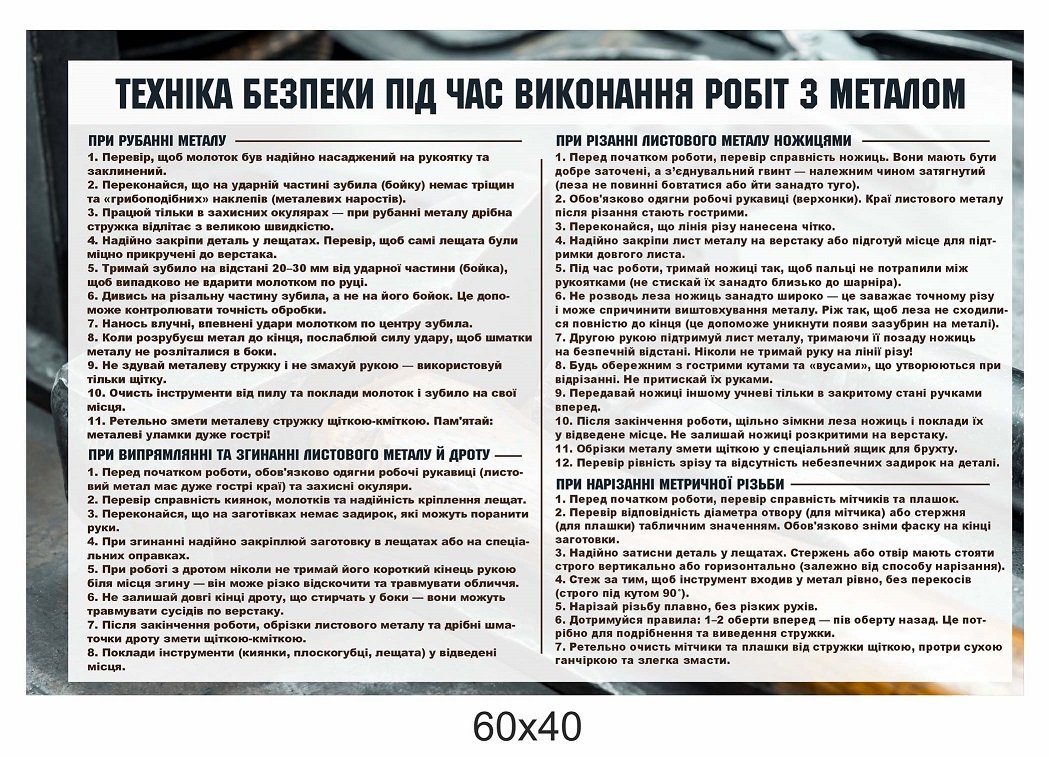 Стенд "Техніка безпеки під час роботи з металом"