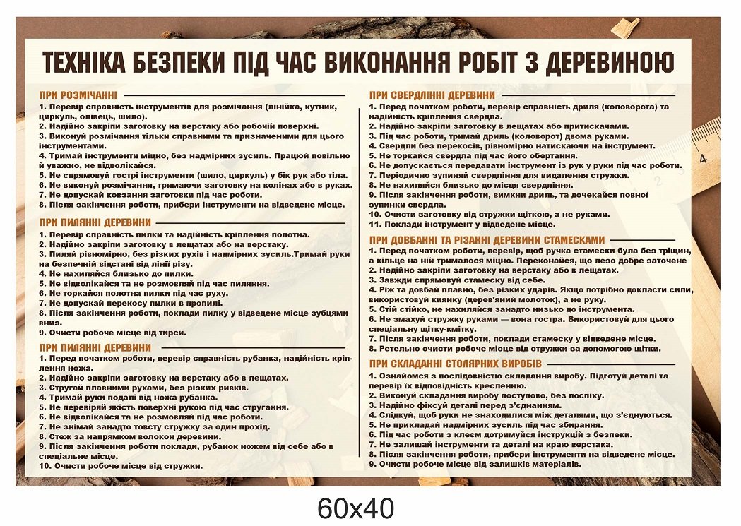 Стенд "Техніка безпеки під час роботи з деревиною"
