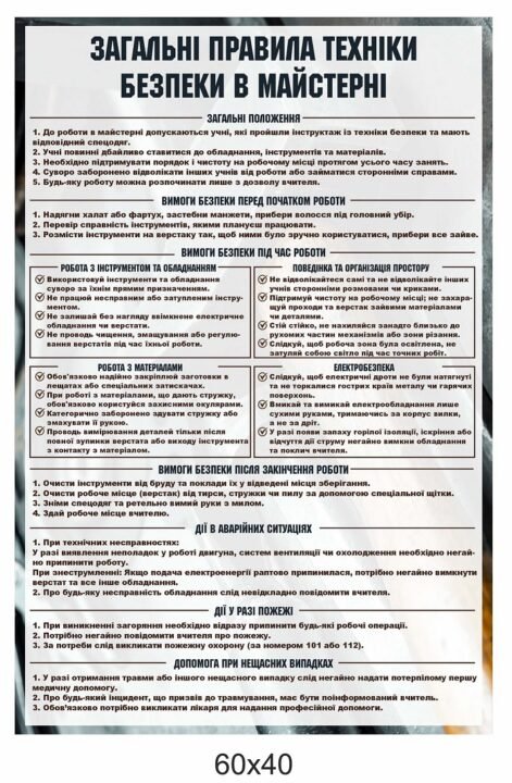 Правила техніки безпеки в майстерні